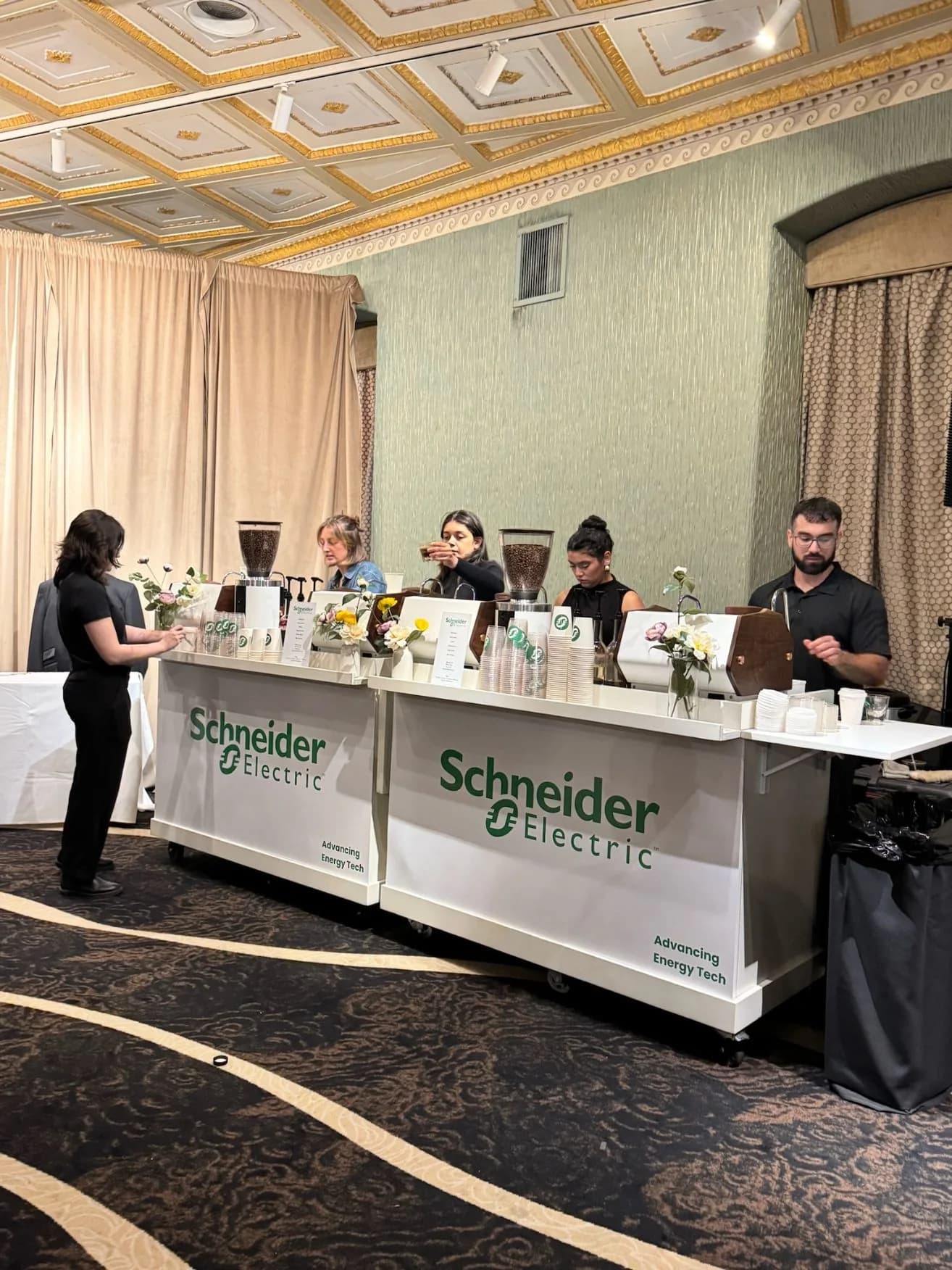 High-volume mobile espresso bar serving attendees at an NYC conference expo